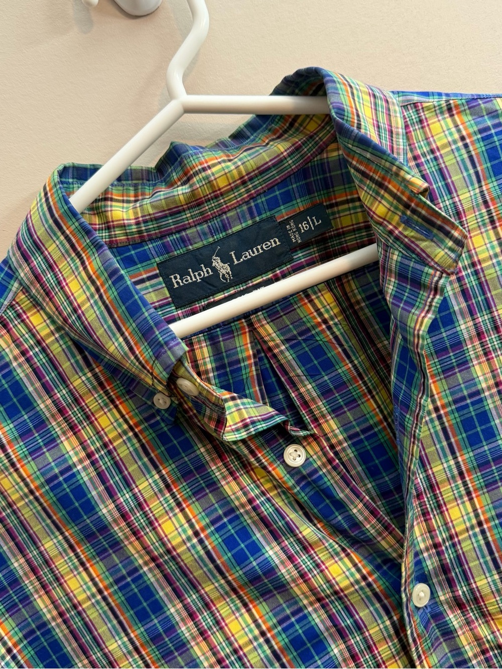 Ralph Lauren Blue Yellow Green Multicolor Plaid Button-Down Shirt